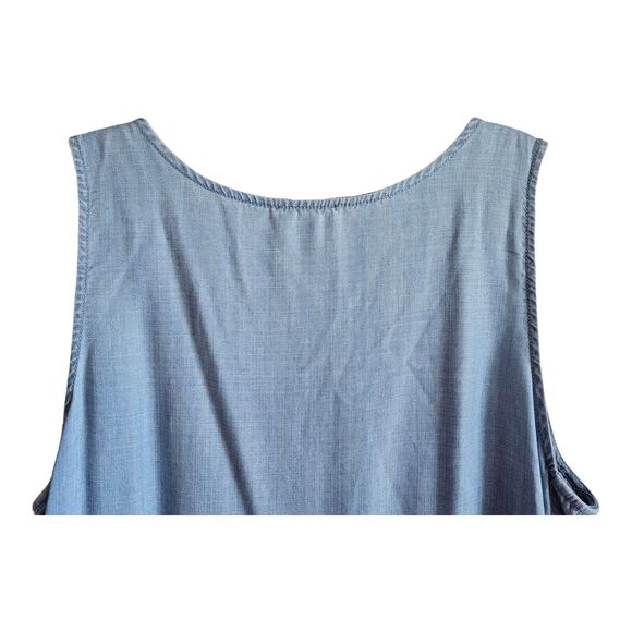 VINCE CAMUTO Women M Jean Top Chambray Blue Sleeveless Side Lace Up 100% Tencel - Picture 5 of 7